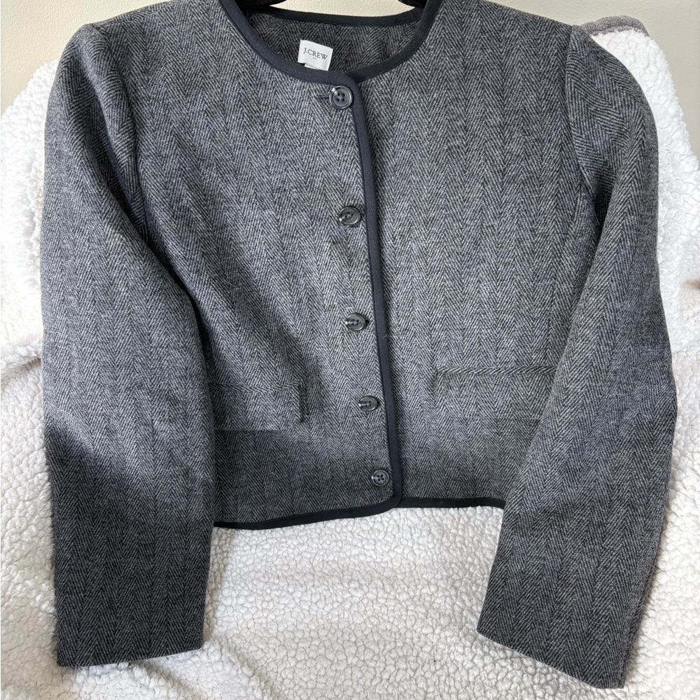 J. Crew Charcoal Herringbone Blazer